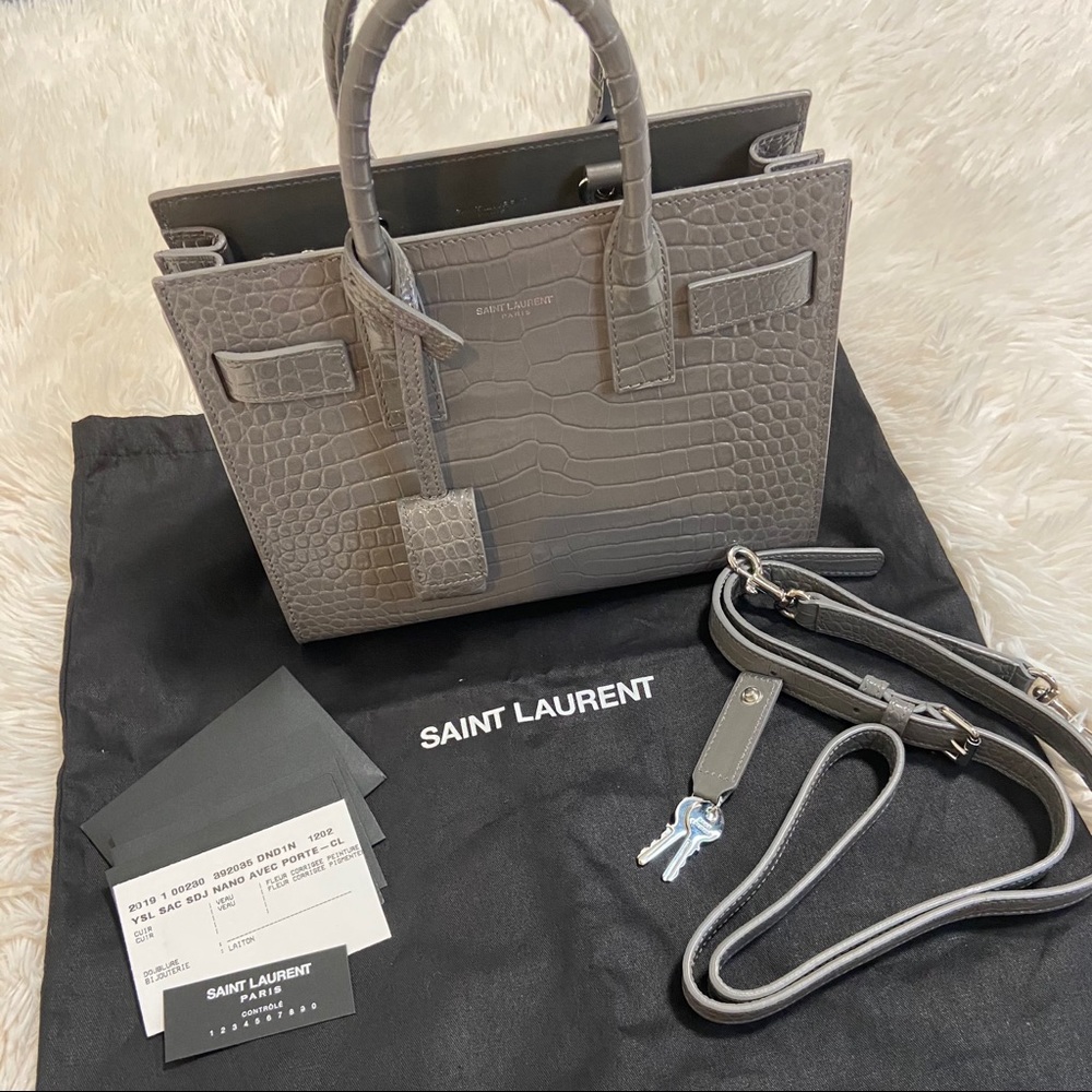 Saint Laurent Nano Sac De Jour Grey Croc